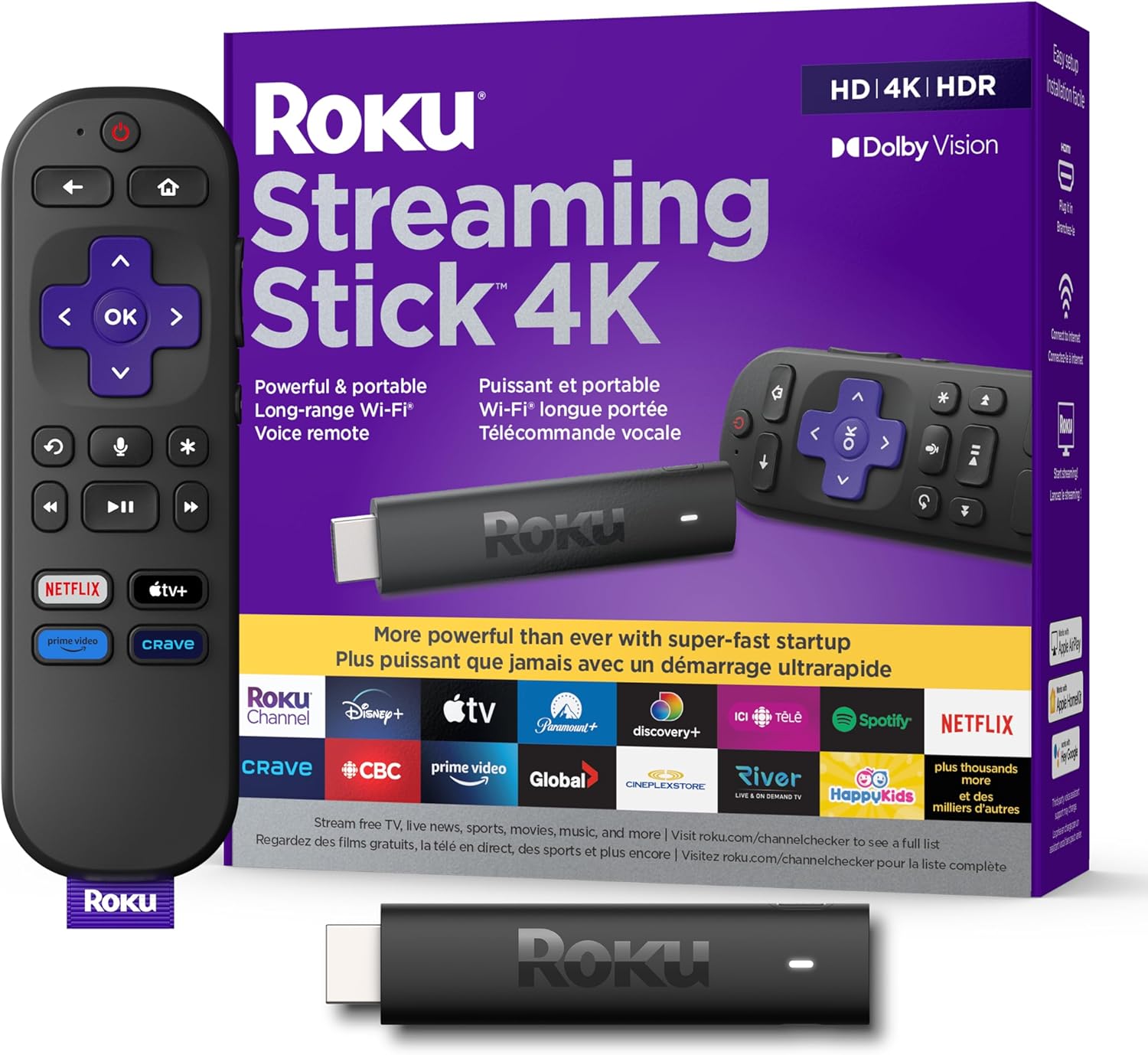 Roku Streaming Stick 4K | Streaming Device 4K/HDR/Dolby Vision with Voice Remote with TV Controls and Long-Range Wi-Fi (Renewed)