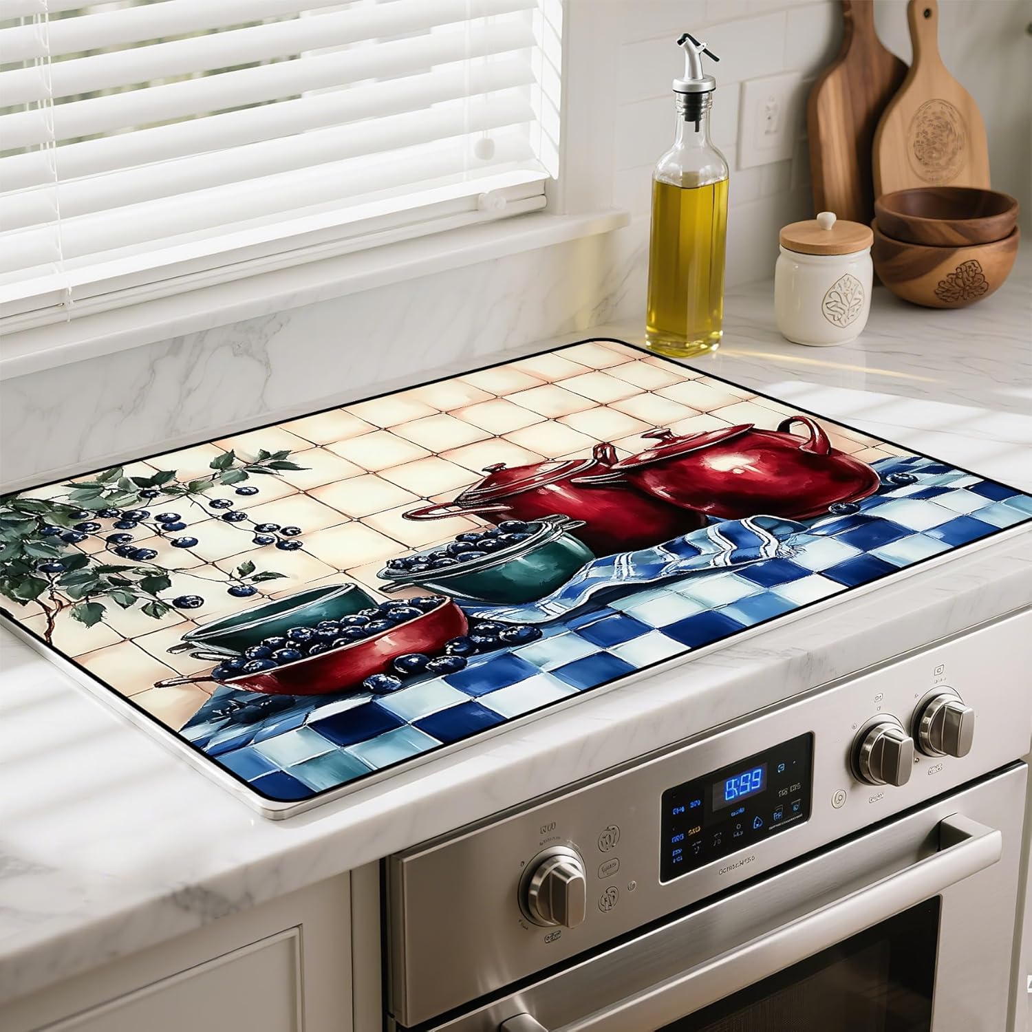 Heat-Resistant Glass Stove Top Cover with Anti-Slip Rubber Coating – Electric Stove Protector, Scratch-Resistant, Expands Counter Space, Stylish Kitchen Decor (Bilberry)