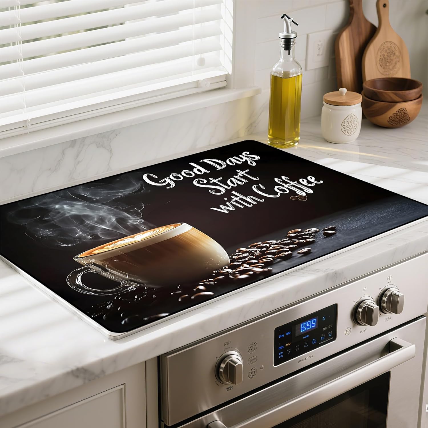 Heat-Resistant Glass Stove Top Cover with Anti-Slip Rubber Coating – Electric Stove Protector, Scratch-Resistant, Expands Counter Space, Stylish Kitchen Decor (Cafe)