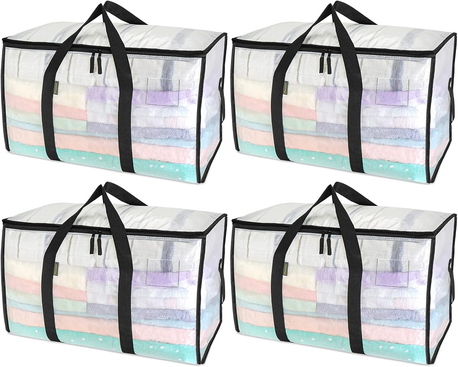 BALEINE 4-Pack Oversized Moving Bags with Reinforced Handles, Heavy-Duty Storage Tote for Clothes, Moving Supplies (Clear, 4-Pack)