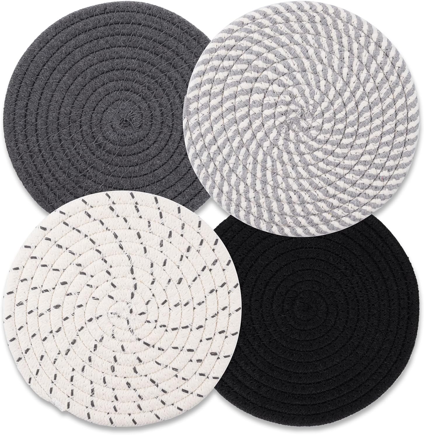 Trivets for Hot Dishes, Hot Pads for Kitchen, 7” Trivets for Hot Pots and Pans, Pot Holders for Kitchen, Pot Holders Heat Resistant 4-Pcs, Kitchen Essentials for New Home