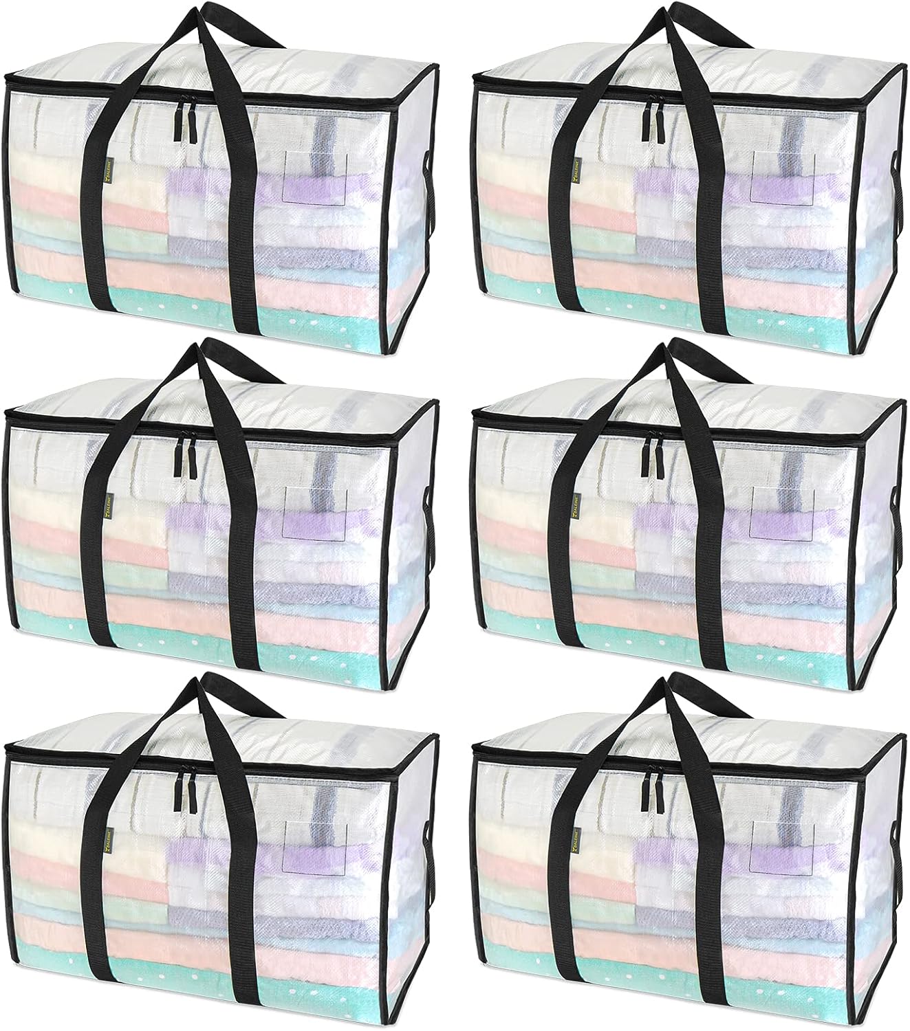 BALEINE 6-Pack Oversized Moving Bags with Reinforced Handles, Heavy-Duty Storage Tote for Clothes, Moving Supplies (Clear, 6-Pack)