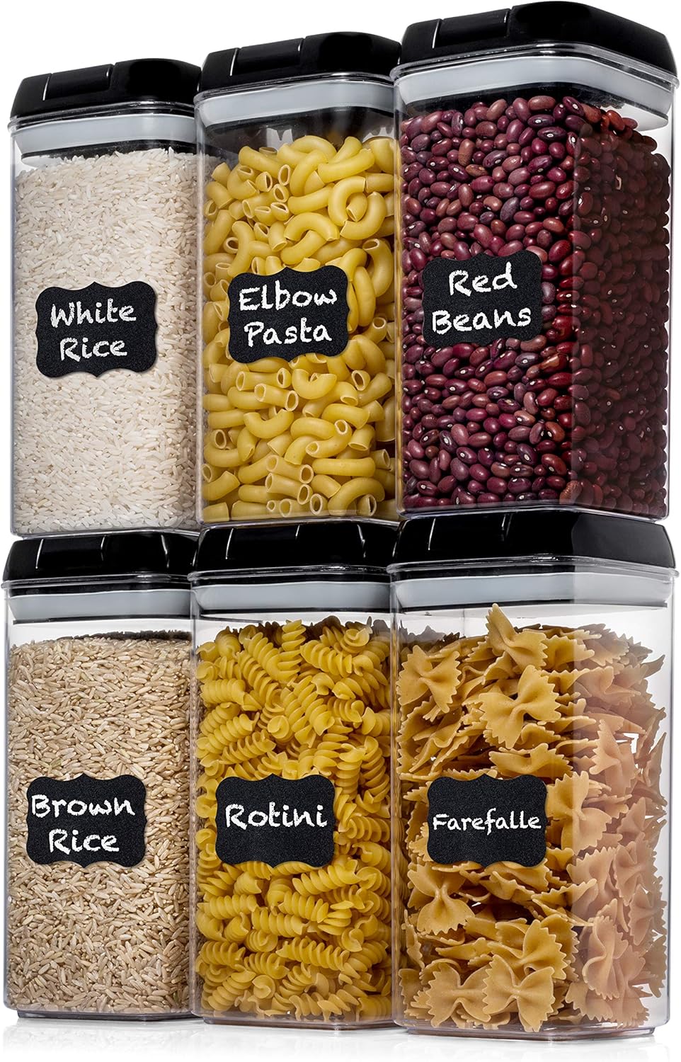 Shazo Airtight Food Storage Containers with Lids – 6 PC BPA Free Clear Plastic Cereal Containers with Easy Lock Lids for Kitchen and Pantry Organization for Snacks and Pasta – 1.2L