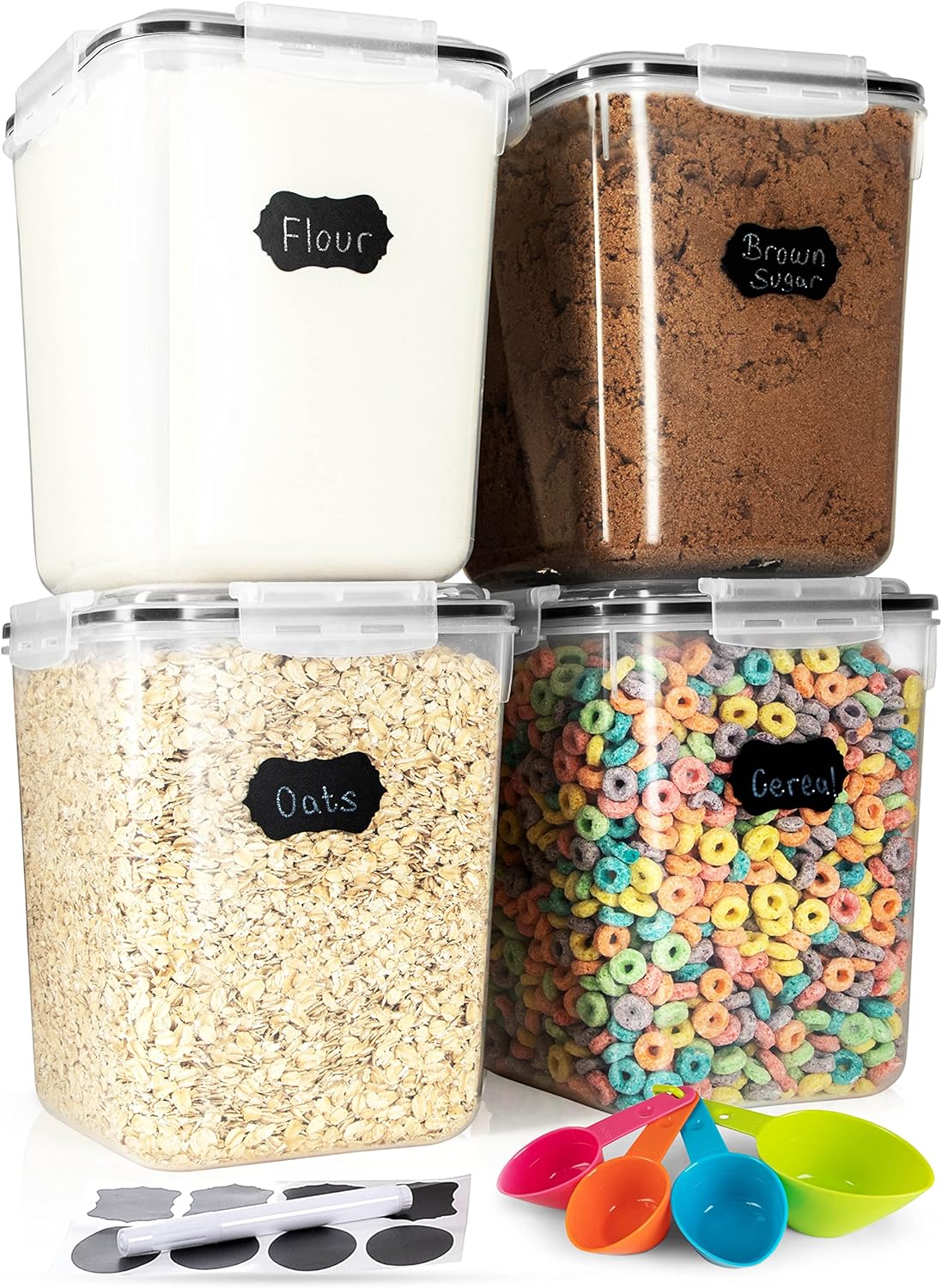 Storeganize Flour Sugar Storage Containers (5.3L/4pk) Great Rice Canisters Sets For The Kitchen pantry, Large Food Storage Containers With Lids Airtight