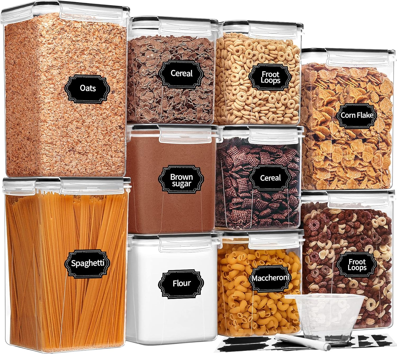 Skroam Large Airtight Food Storage Containers with Lids, 10 Pack Cereal Containers Storage Set – BPA Free Pantry Organizers and Storage for Flour, Sugar & Rice with Measuring Cup, Labels & Marker