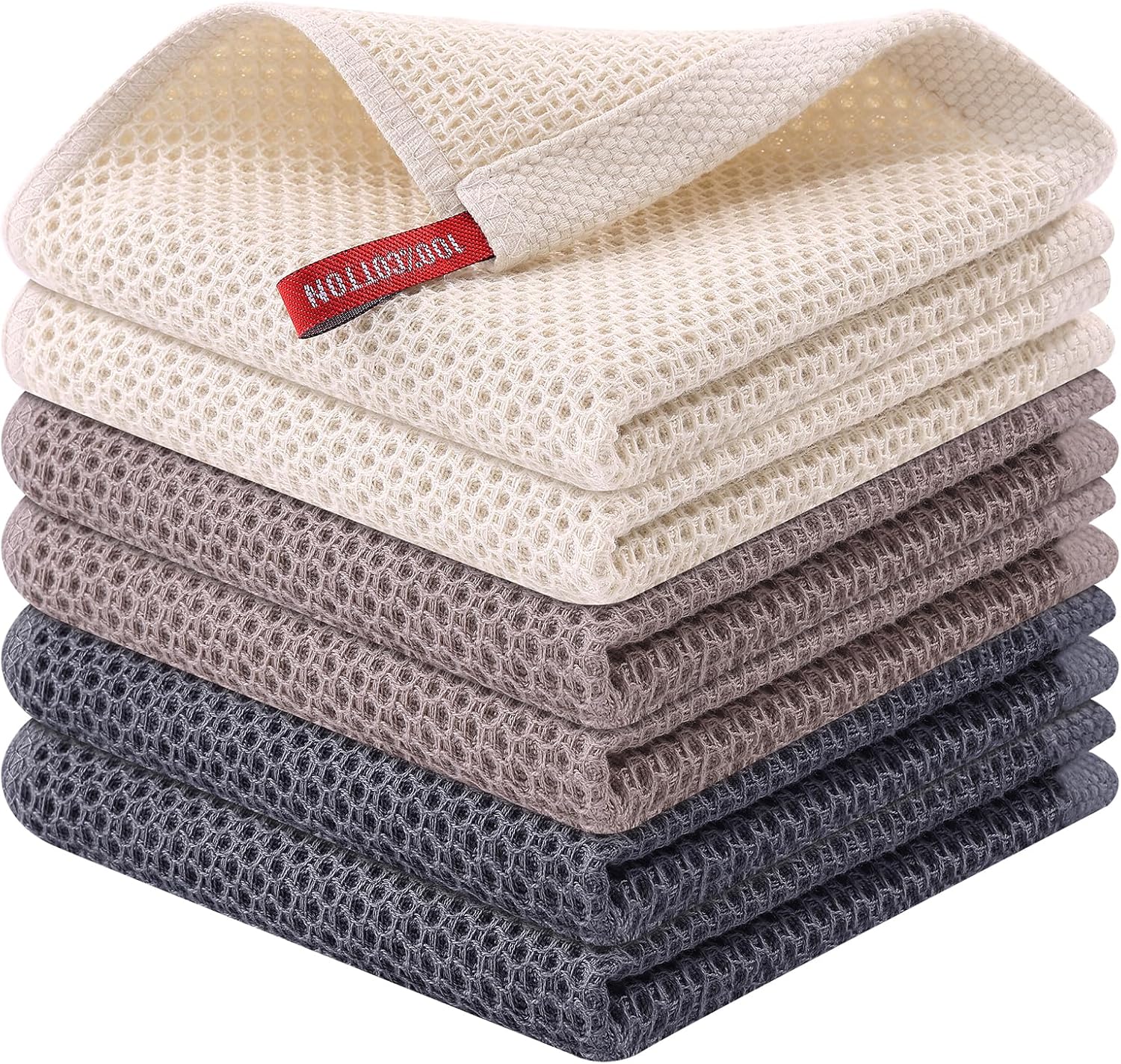 Kitinjoy 100% Cotton Kitchen Dish Cloths (12 X 12 Inches, Mixed Color), 6 Pack Waffle Weave Ultra Soft Absorbent Dish Towels for Drying Dishes Quick Drying Kitchen Towels Dish Rags