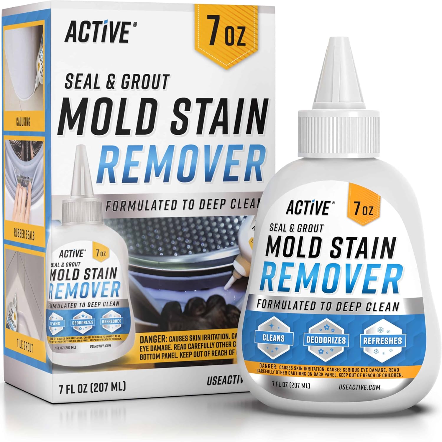 ACTIVE Mold Stain Remover Gel Cleaner Heavy Duty Stain Cleaner for Front Loader Washing Machine Seal, Bathroom Grout, Shower, Caulk – Front Load Washer Cleaning Solution – 7 Fl Oz