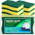 AIDEA Sponges Kitchen, 9Count, Dish Sponges, Heavy-Duty Sponge for Non-Coated Cookware, Scrubbing Power for Tough Messes, Cleaning Sponge for Kitchen, Bathroom, Household