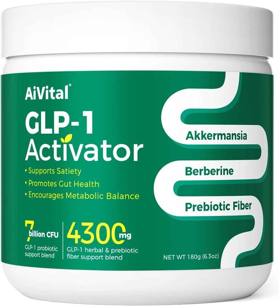 AiVital™ GLP-1 Supplements for Women & Men – Natural GLP1 Powder with Akkermansia Probiotic, Berberine, Inulin & Fiber Blend – Supports Metabolism, Satiety & Gut Health–Pre-Meal Formula, 6.3 oz