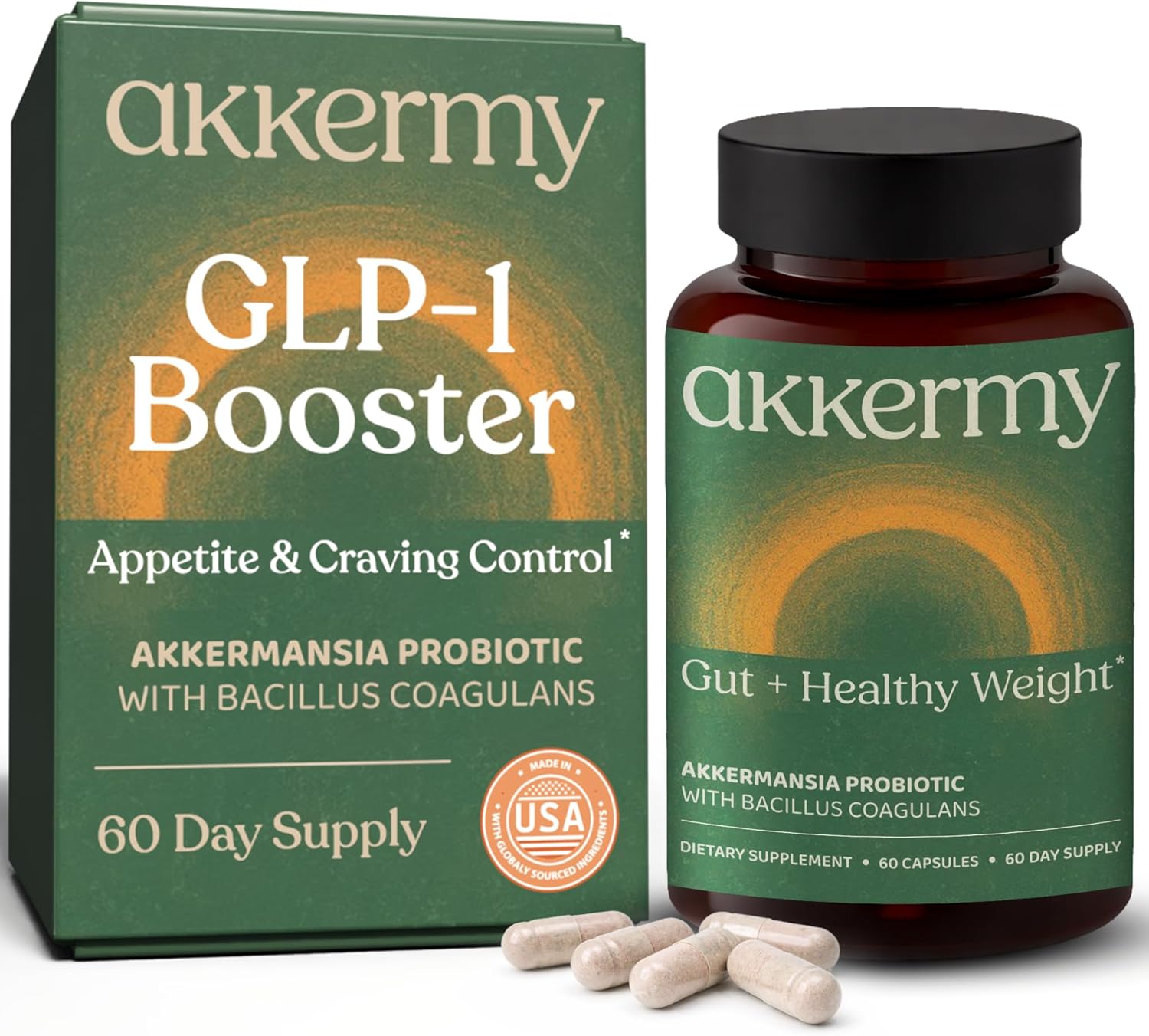 Akkermansia Probiotic for Appetite Suppressant & Craving Control | Increases GLP-1 for Weight Loss | 60 Day Supply | Made in USA | Bacillus Coagulans, B2, D3 & Chromium | SIBO Friendly, Vegan