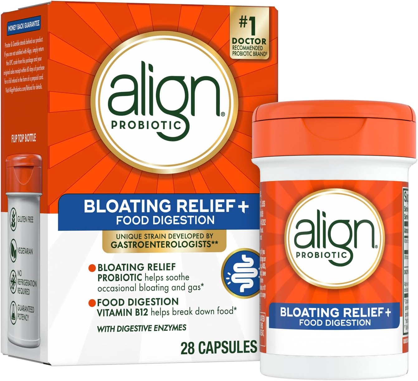 Align Probiotic Bloating Relief + Food Digestion, Probiotics for Women and Men, #1 Doctor Recommended Brand‡, Promotes Digestive Health and Helps Support the Metabolism of Food*, 28 Capsules