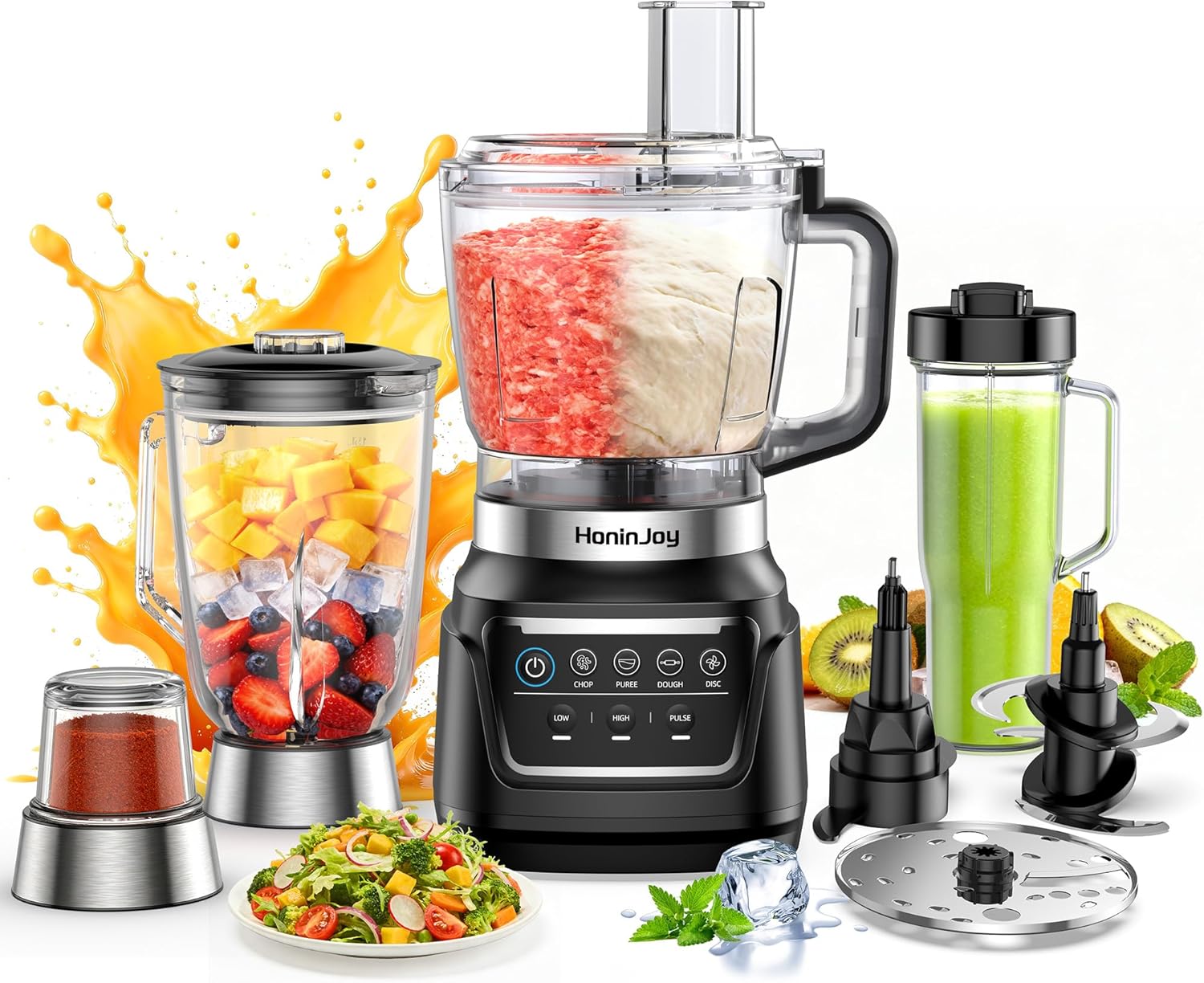 All-in-One Blender & Food Processor, 10-in-1 Professional Blender for Smoothies, Ice Crushing, Dough Making, Chopping, Grinding, Slicing & Shredding, Dishwasher Safe for Kitchen & Home Use