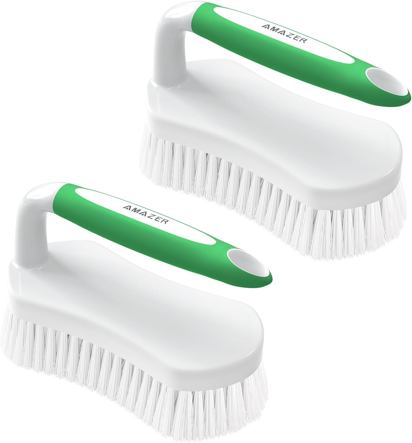 Amazer Scrub Brush for Cleaning Comfort Grip Shower Scrubber Stiff Bristles with Handle Heavy Duty Cleaner Brush for Tub Sink Carpet Floor – Pack of 2 (Green+Green)
