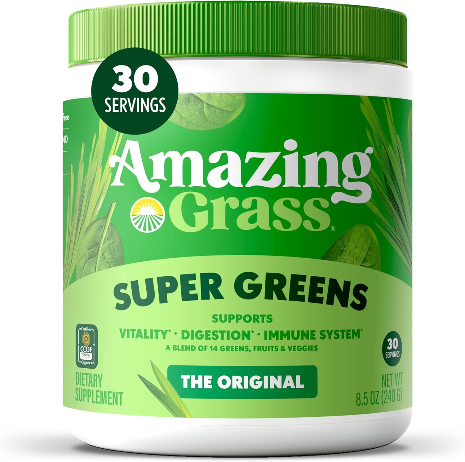 Amazing Grass Greens Blend Superfood: Greens Powder Mix for Energy, with Organic Spirulina, Chlorella, Beet Root Powder, Digestive Enzymes & Probiotics, Original, 30 Servings (Packaging May Vary)