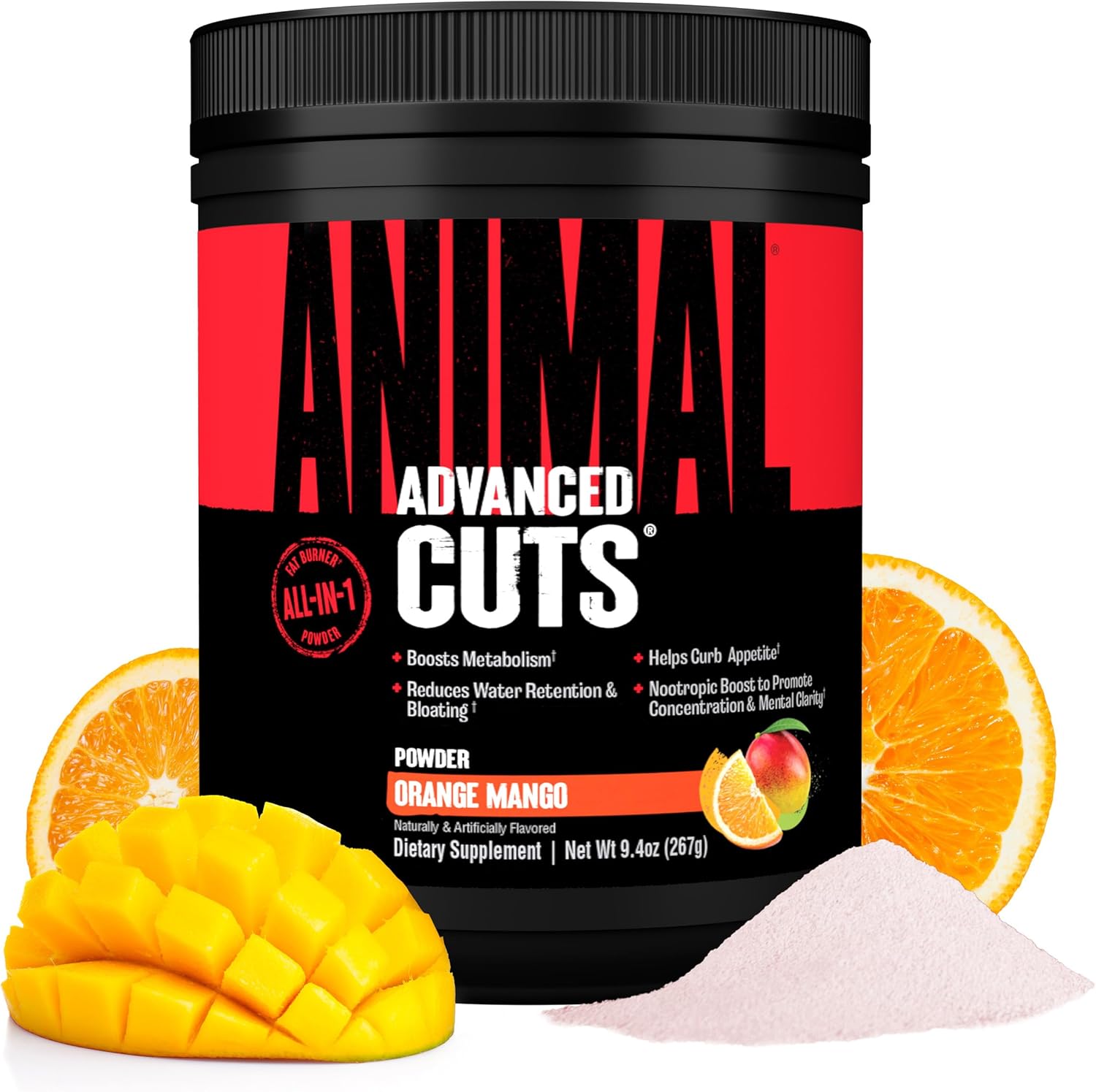 Animal Cuts Thermogenic Fat Burner Powder – Weight Loss for Women and Men for Metabolism, Energy, Focus, and Nootropic Brain Support with Ketones Appetite Suppressant – Orange Mango Flavor