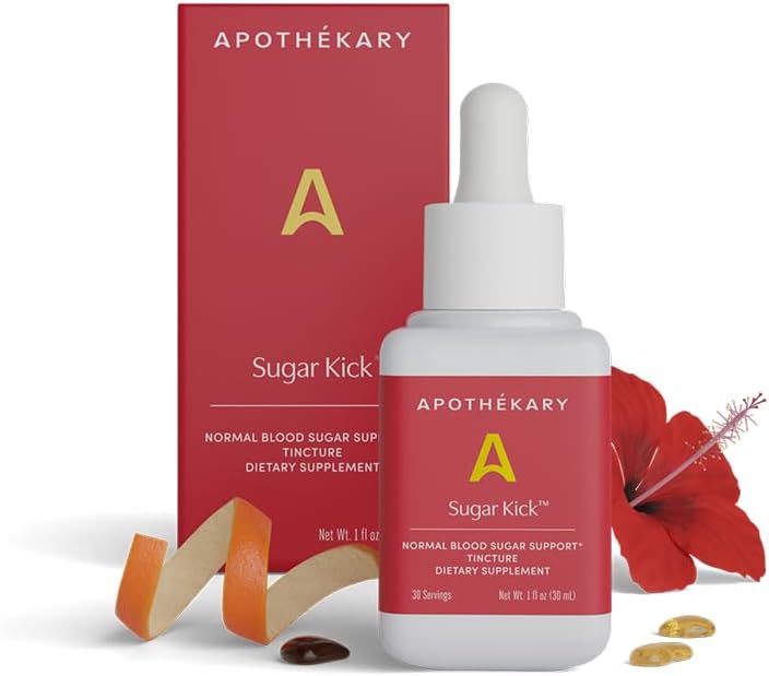 Apothékary Sugar Kick Herbal Supplement Liquid Drops, Curbs Cravings and Helps Support Normal Blood Sugar, Made in USA, 1 Fl Oz, 30 Servings