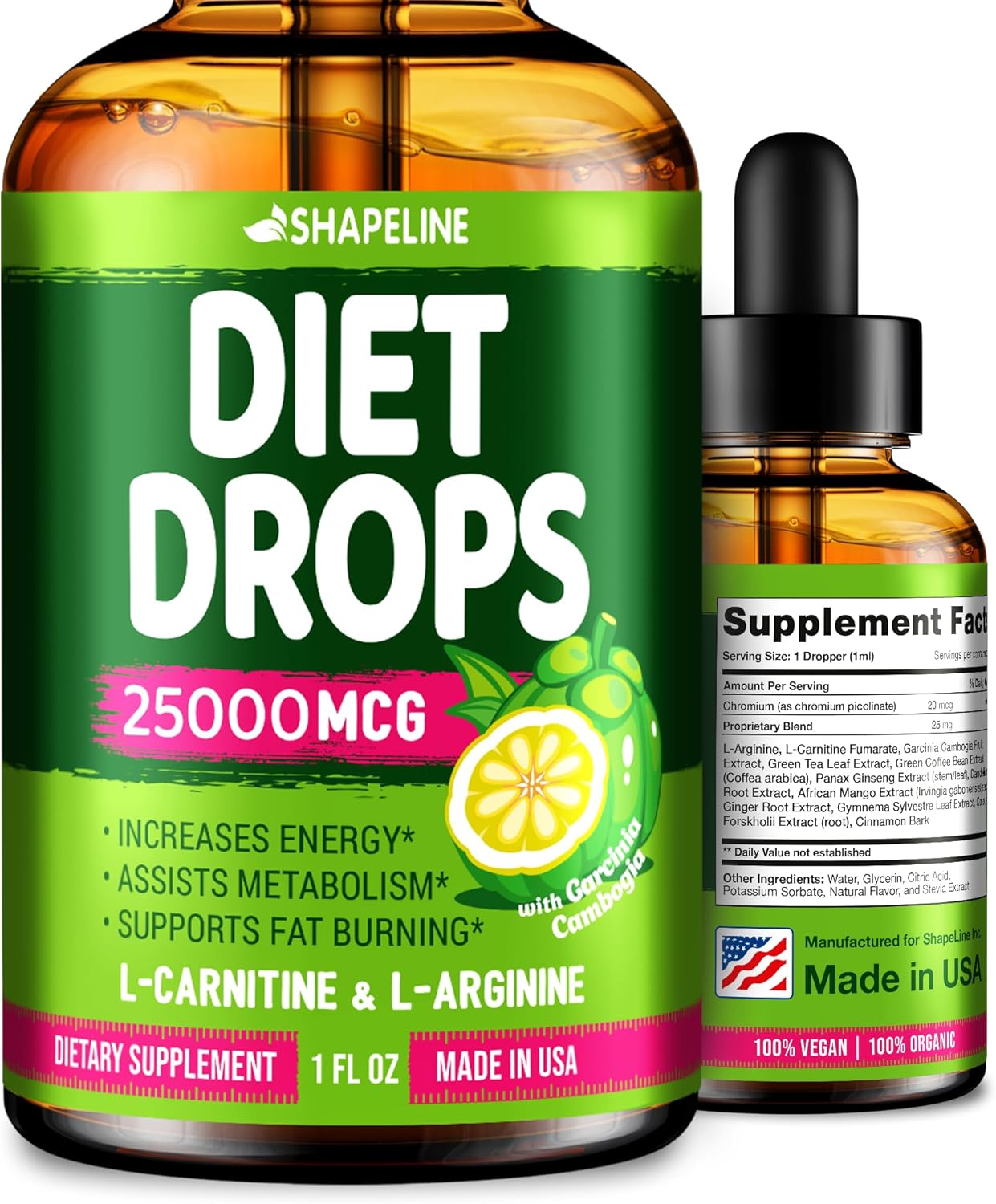 Appetite Suppressant Diet Drops – Liquid Fat Burner with L-Carnitine & Green Tea – Metabolism Booster for Weight Loss – Daily Fast Absorption Supplement with Garcinia Cambogia – 1 Fl Oz