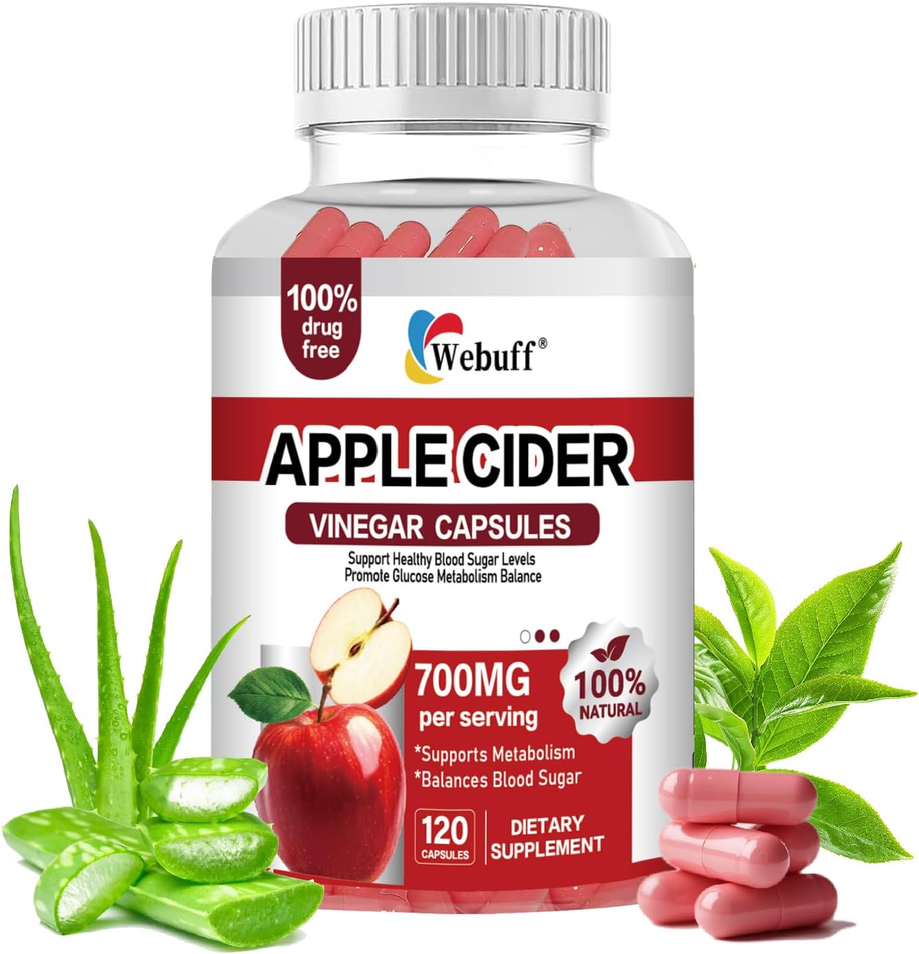 Apple Cider Vinegar Capsules 700mg — 120 Count | Extra Strength ACV with The Mother | Supports Weight Management, Digestion, Metabolism & Immune | Vegan, Non-GMO, Gluten-Free (Pack of 1)