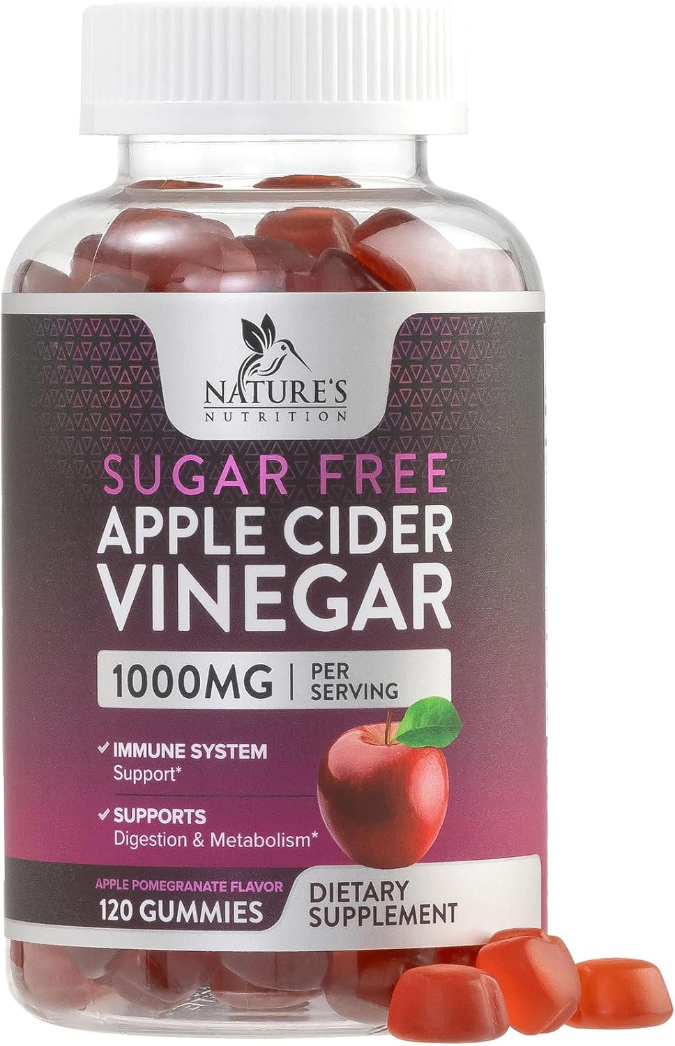 Apple Cider Vinegar Gummies for Weight Loss, Zero Sugar – Apple Cider Vinegar Powder 1000mg Per Serving – Vegan Apple Cider Vinegar Gummy for Detox & Cleanse – Sugar Free ACV Supplement – 120 Gummies