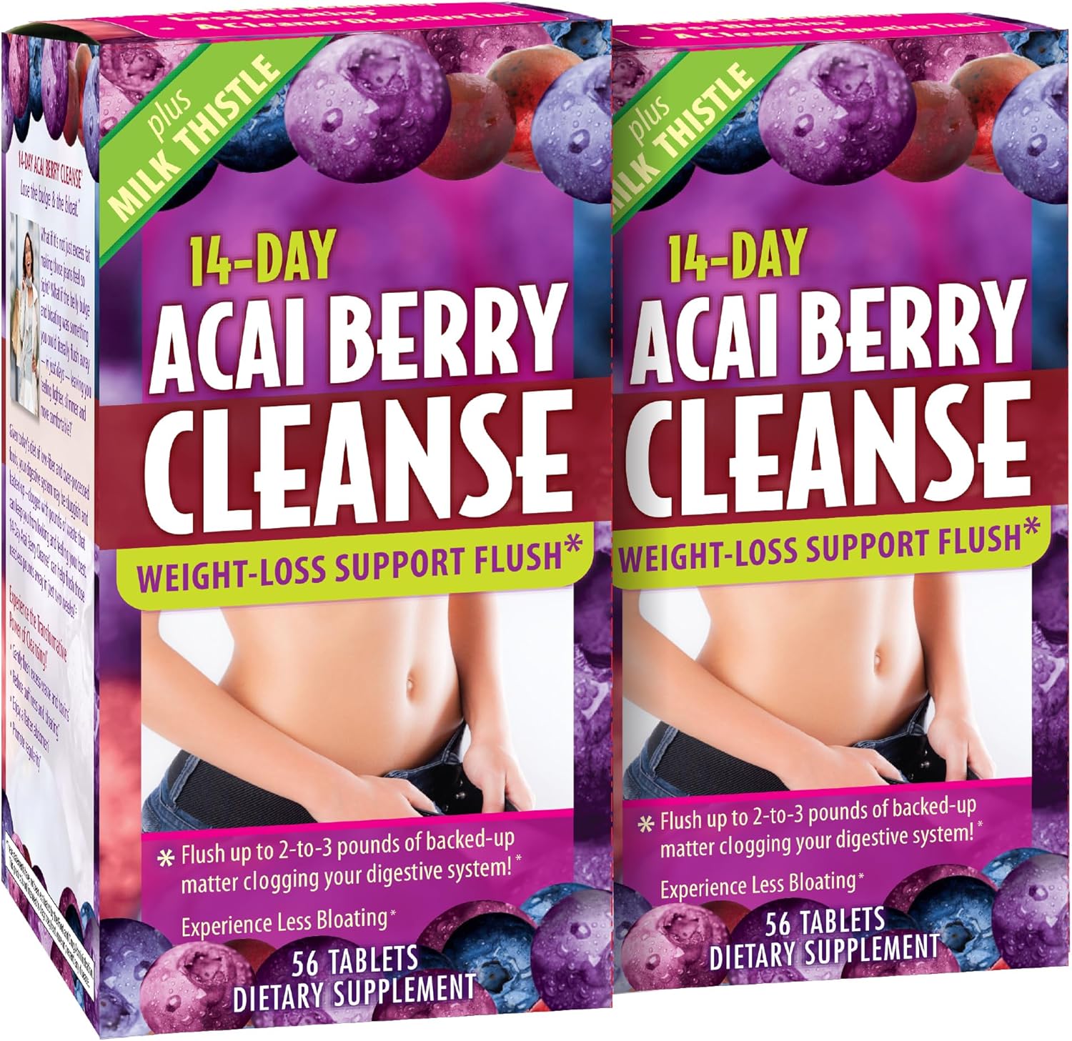 Applied Nutrition 14-Day Acai Berry Cleanse – 56 Tablets, Pack of 2 – Weight-Loss Support Flush + Milk Thistle – 56 Servings