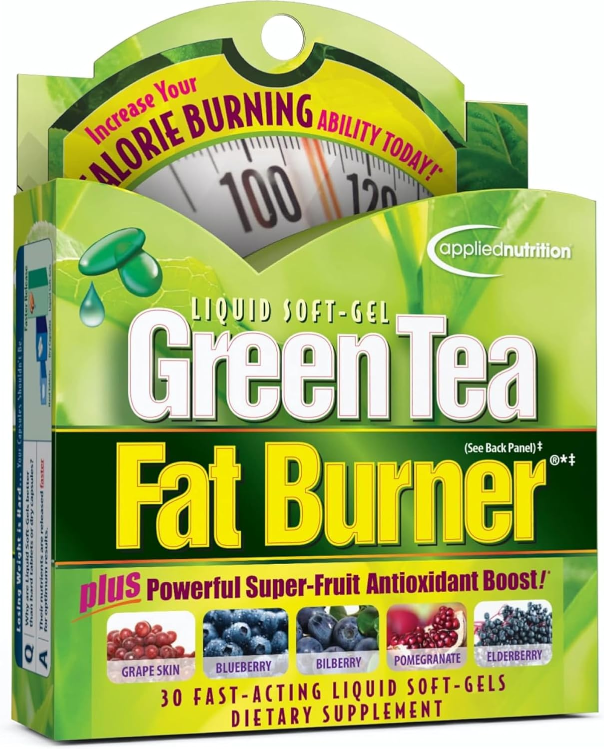Applied Nutrition Green Tea Fat Burner – Green Tea Extract with EGCG + Green Coffee Bean Extract – Supports Metabolism, Energy & Antioxidant Defense – Fast-Acting Liquid Soft-Gels – 30 Count