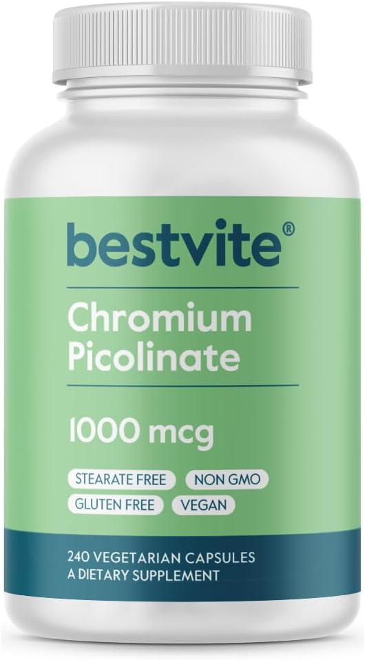 BESTVITE Chromium Picolinate 1000mcg (240 Vegetarian Capsules) – No Stearates – Vegan, Gluten Free, Non-GMO – Mineral Supplement – Supports Healthy Metabolism* – Easy-to-Swallow Capsules