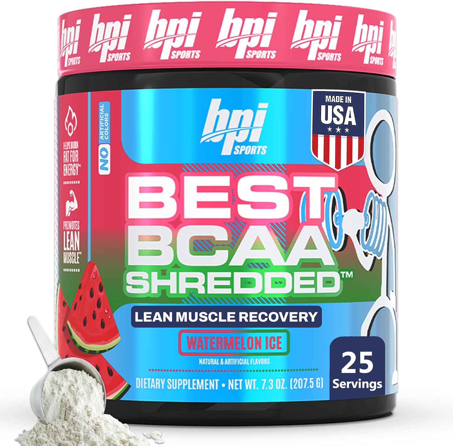 BPI Sports Best BCAA Shredded – Caffeine Free Thermogenic Recovery Drink, Lean Muscle Building BCAA Powder For Women and Men, Preworkout BCAAs Amino Acids Drink- Watermelon ICE – 25 Servings