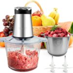 BUMET 2X12-cup bowls 800W Electric Food Processor with LED timer. 3-Tiered 6 Cutting Edges blade for mincing, chopping, Ideal as meat grinder, fresh vegetables chopper, pet food process in kitchen.