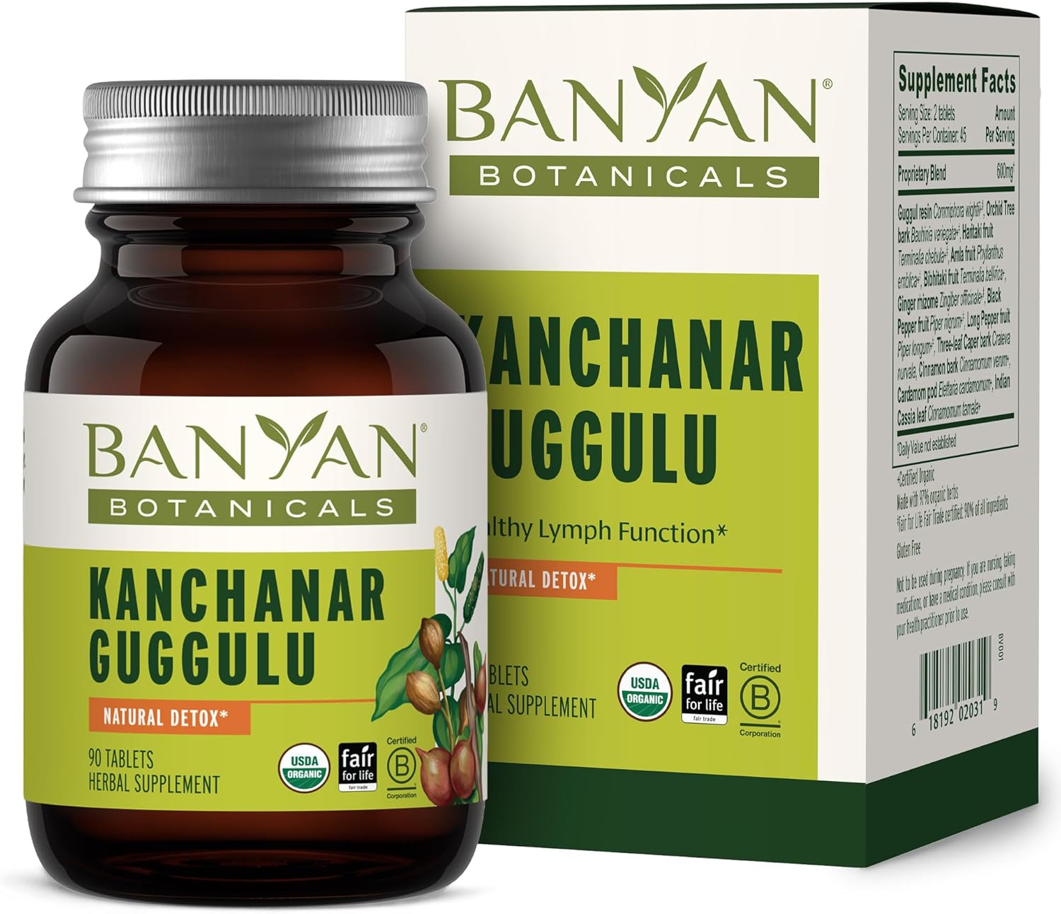 Banyan Botanicals Kanchanar Guggulu Tablets – Organic Lymph Supplement with Guggulu Resin – Promotes the Healthy Elimination of Natural Toxins* – 90 Tablets – Non-GMO Sustainably Sourced Vegan