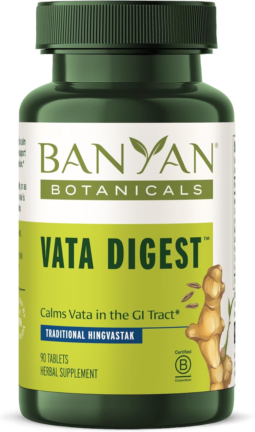 Banyan Botanicals Organic Vata Digest – Warming Digestive Support Supplement – Herbal Bloat & Gas Relief with Ginger, Cumin & Ajwan – Support for Slow Digestion – 90 Tablets – USDA Organic