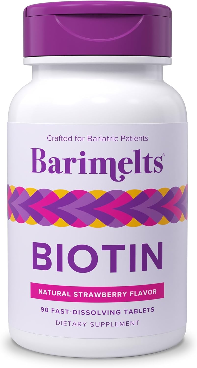 BariMelts Biotin 5000mcg, 90 Fast-Dissolving Tablets (3-Month Supply), Sugar-Free Bariatric Vitamins for Women, Natural Strawberry Flavor​