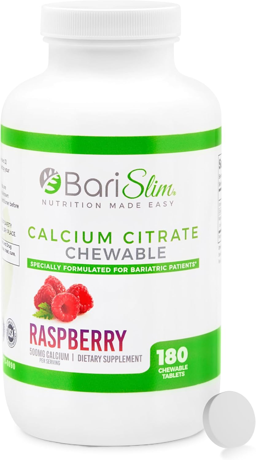 BariSlim Bariatric Calcium Citrate with Magnesium & Vitamin D Tabs – 500mg Calcium Citrate – Formulated for Post Weight Loss Surgery – Supports Bone Health | Raspberry Flavor | 180 Tablets