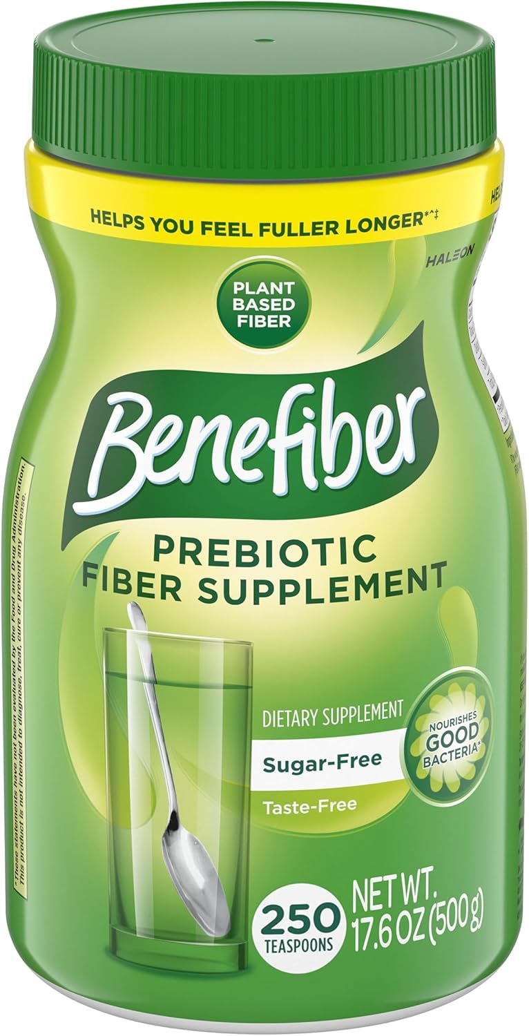 Benefiber Daily Prebiotic GLP-1 Friendly Fiber Supplement Powder for Digestive Health, Unflavored – 250 Teaspoons (17.6 Ounces)
