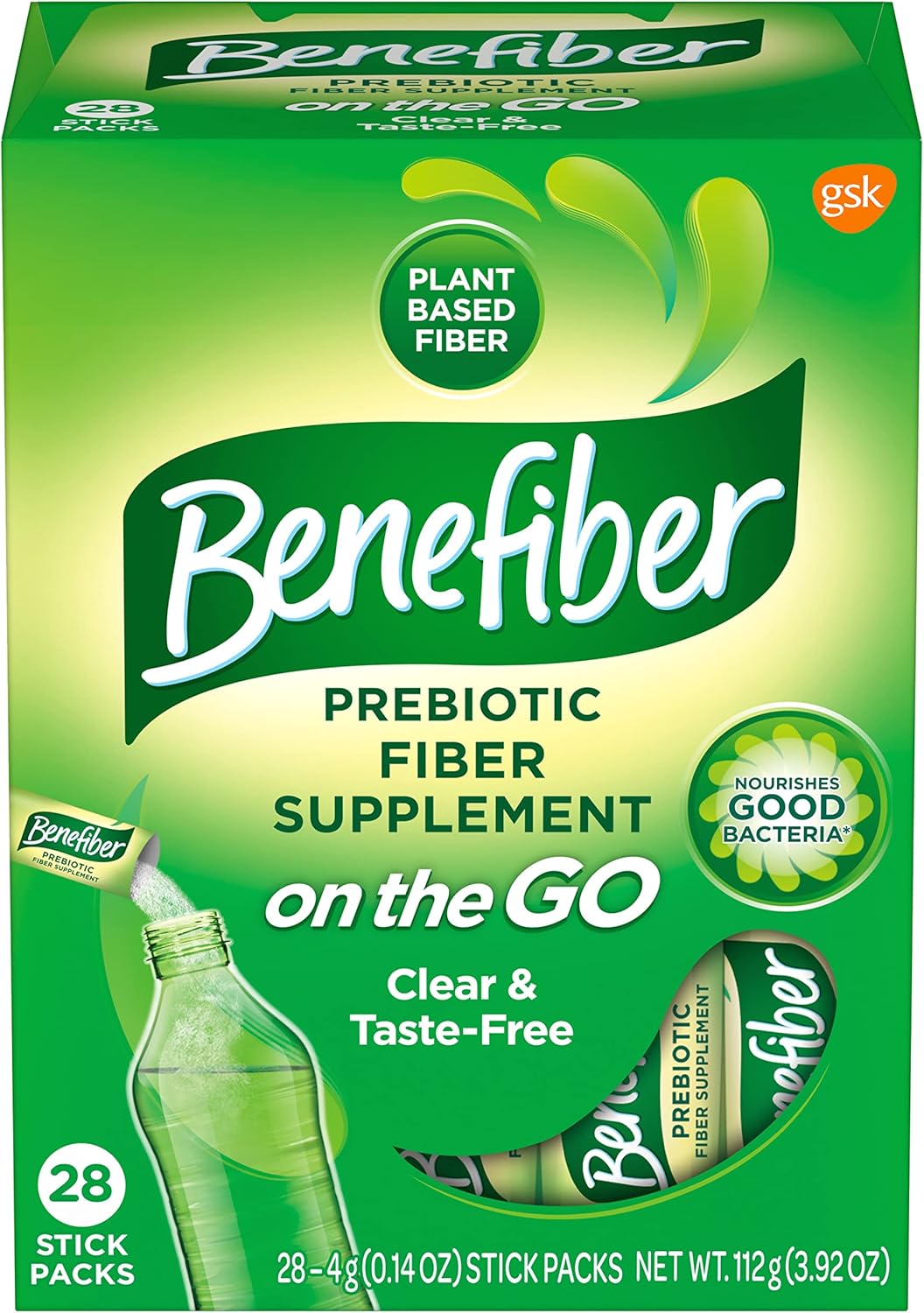 Benefiber On The Go Prebiotic Fiber Supplement Powder for Digestive Health, Daily Fiber, Unflavored – 28 Sticks (3.92 Ounces)