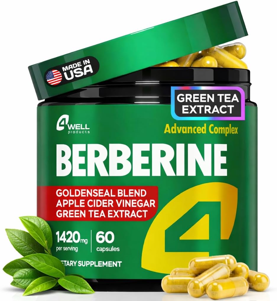 Berberine HCL 1200mg & Japanese Green Tea Extract 150mg – Berberine Supplement for Metabolic Support with Apple Cider Vinegar & Goldenseal, Body Composition, Digestive & Immune Support, 60 Capsules