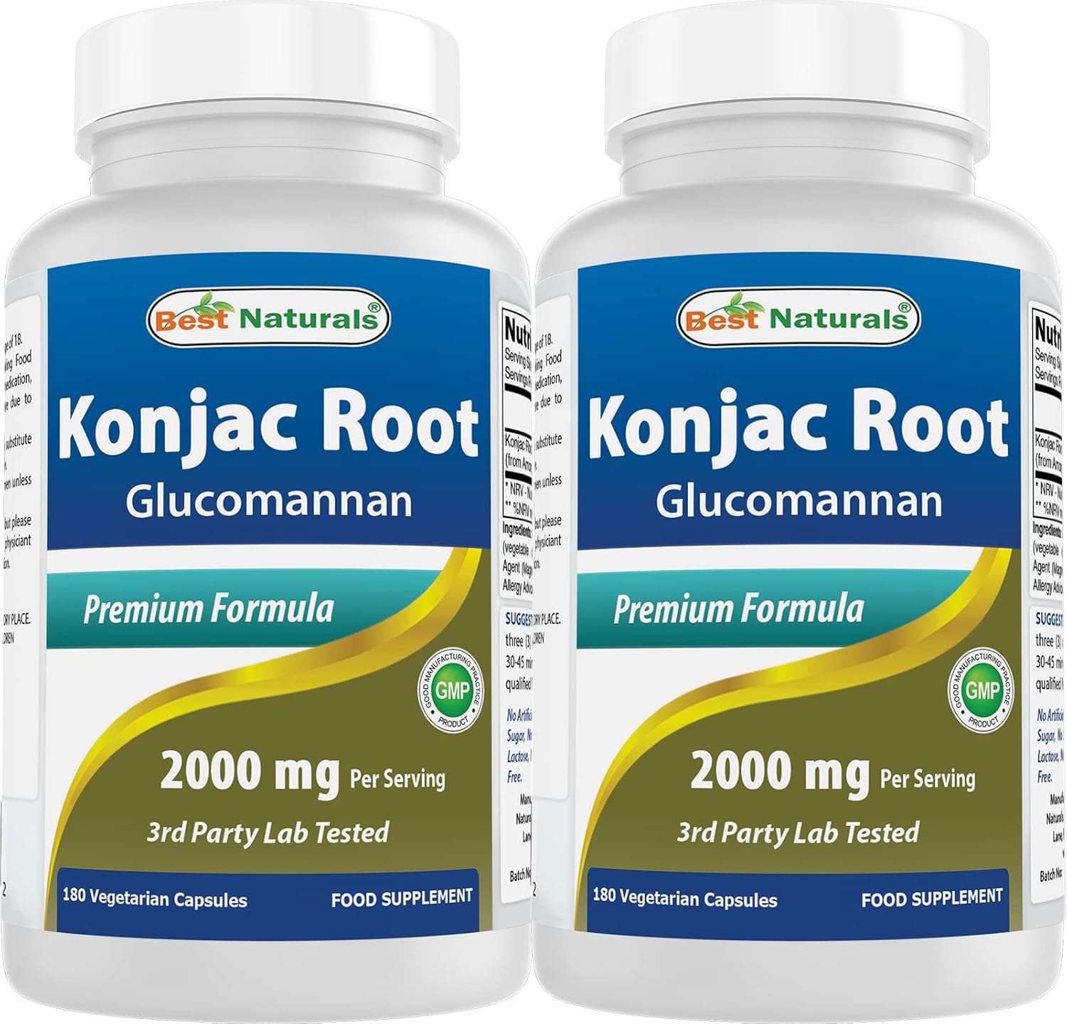 Best Naturals 2 Pack Konjac Glucomannan Root 2000 mg per Serving – 180 Vegetarian Capsules