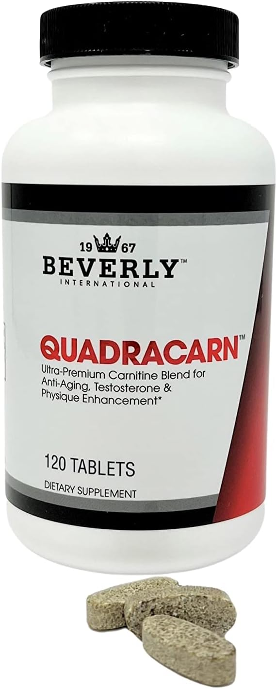 Beverly International Quadracarn 4X-Potency, Lab Tested Ultra-Premium Carnitine Blend for Fat Loss, Muscle Definition, Metabolism, Mood, Energy Boost, Anti-Aging, Brain Function. 120 Tablets.