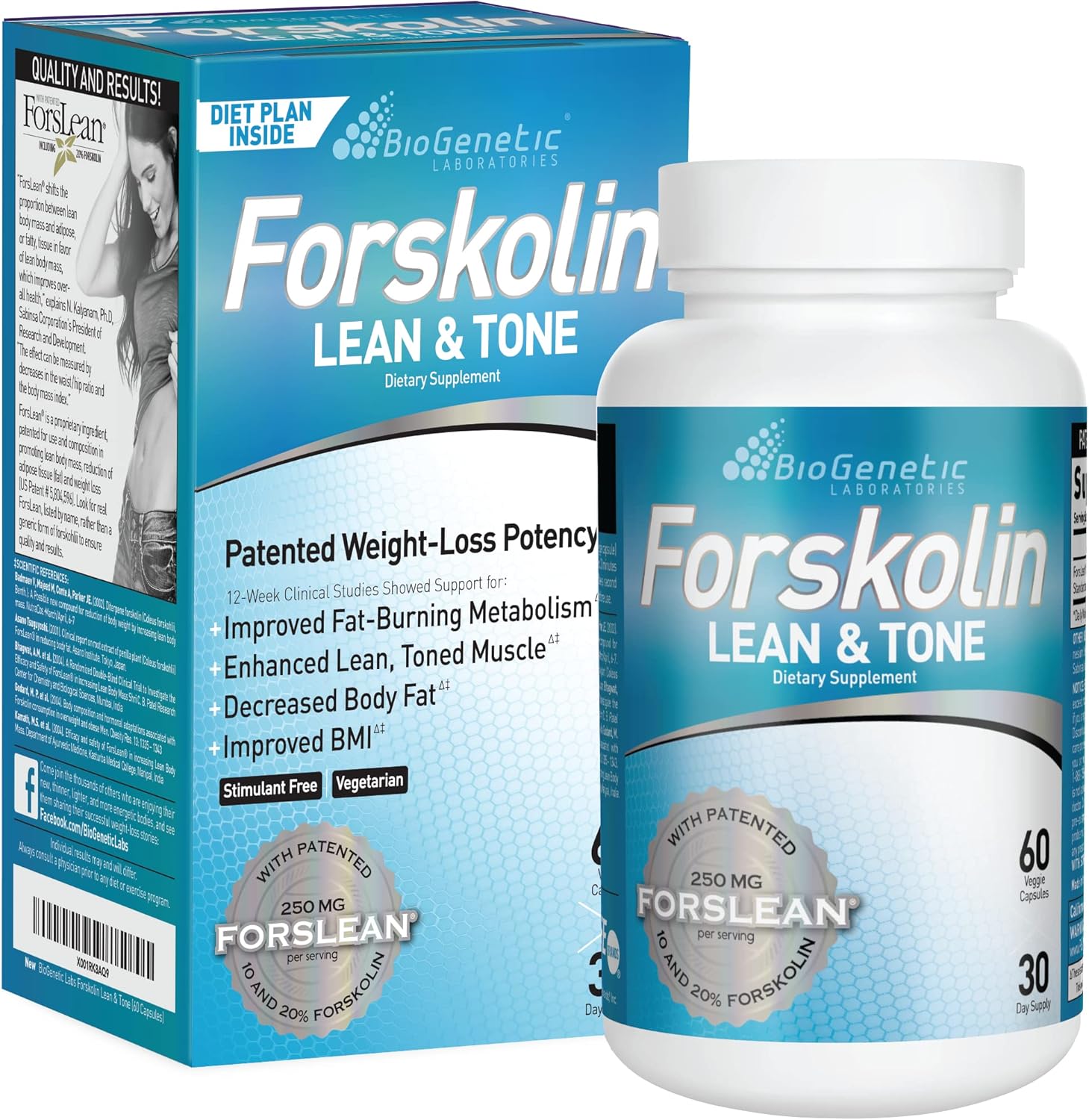 BioGenetic Laboratories Men and Women Forskolin Lean & Tone – Weight Loss Pills – Body Toning Formula Fat Burner and Maintenance of Muscle Mass for Appetite Suppressant – 60 Capsules – Vegetarian