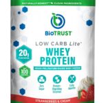 BioTrust Low Carb Lite, 20 Grams of Grass-Fed Whey Protein Isolate, 100 Calories, ProHydrolase Digestive Enzymes, Non-GMO, Free from Soy and Gluten, rBGH-Free (14 Servings) (Strawberries and Cream)