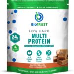 BioTrust Low Carb Protein Powder - Healthy Isolated Whey Protein Powder and Casein Blend from Grass-Fed, Pasture-Raised Cattle, Plus Digestive Enzymes - Salted Caramel, 14 Servings