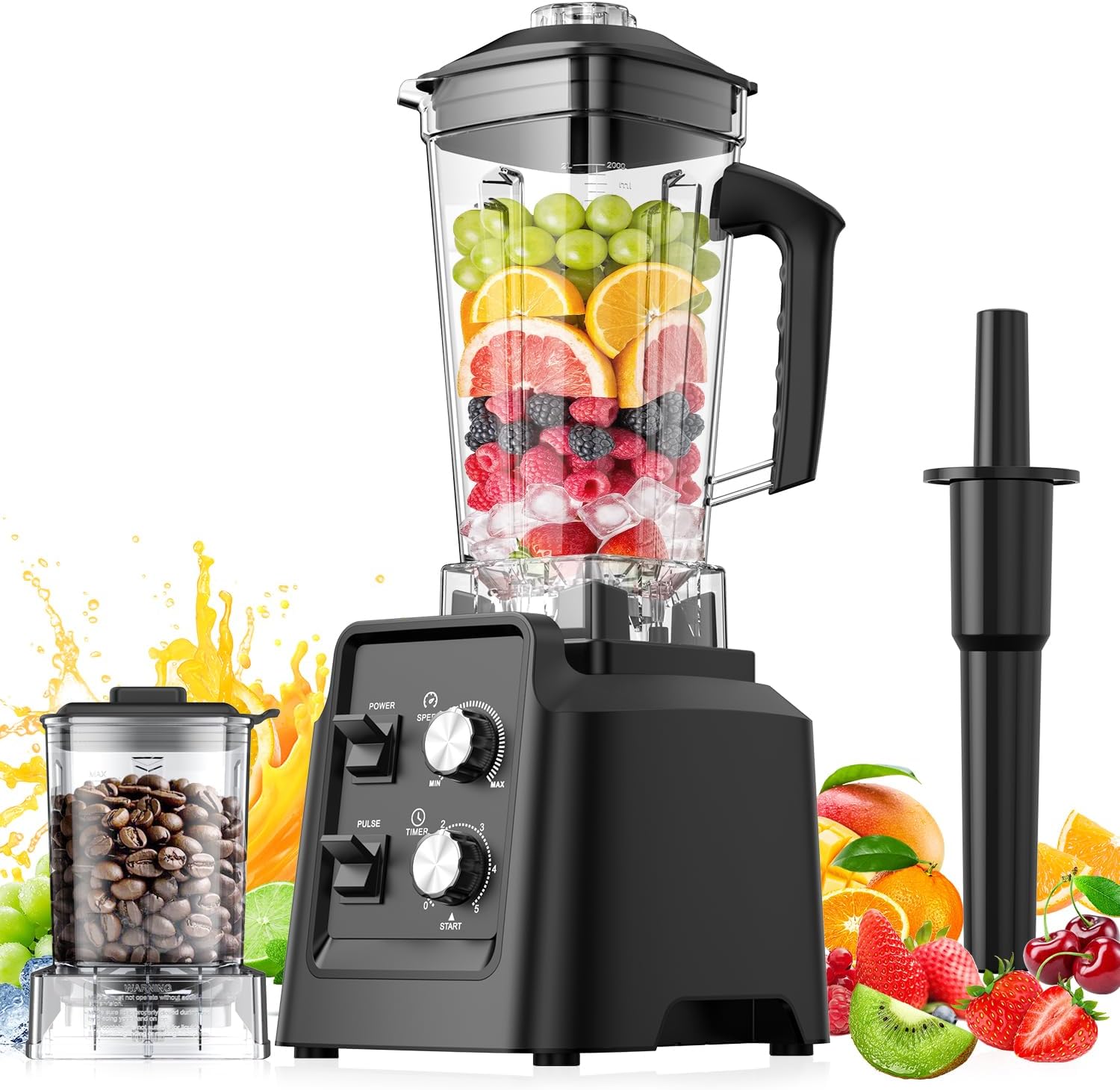 Blender, 1800W Blender with Grinder – 6-Blade Professional Smoothie Blenders for Kitchen, Crushes Ice, Self-Cleaning, 68oz & 20oz Jars Dishwasher Safe, for Baby Food, Nut Butter