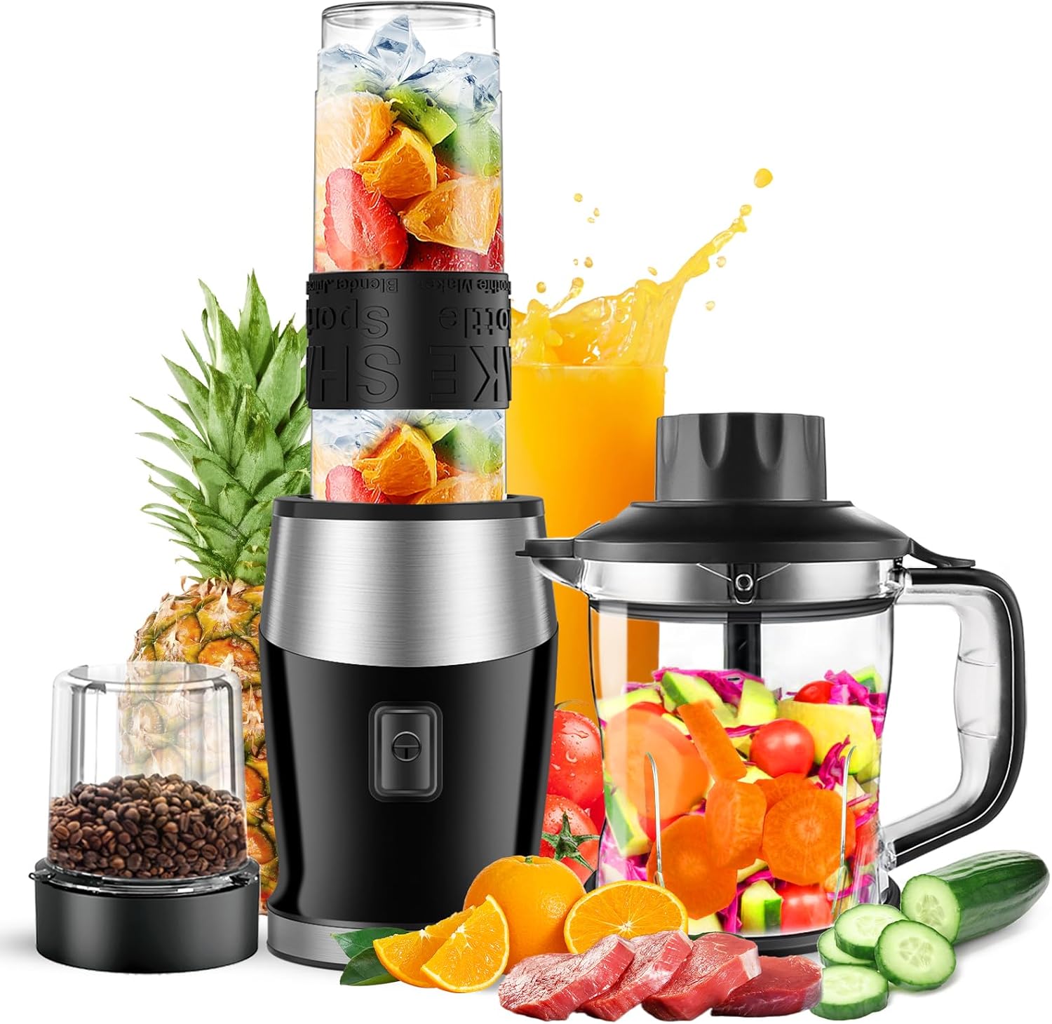 Blender and Food Processor Combo, Personal Blender for Shakes and Smoothies, Suitable for Kitchen, Home, 700W Electric Blender with Mixer Grinder/Chopper