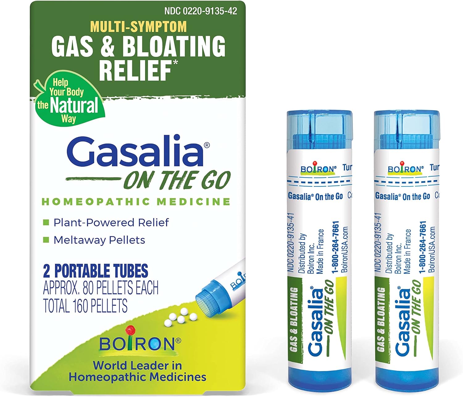 Boiron Gasalia On The Go Travel Essential for Relief from Gas Pressure, Abdominal Pain, Bloating, and Discomfort – 2 Count (160 Pellets)