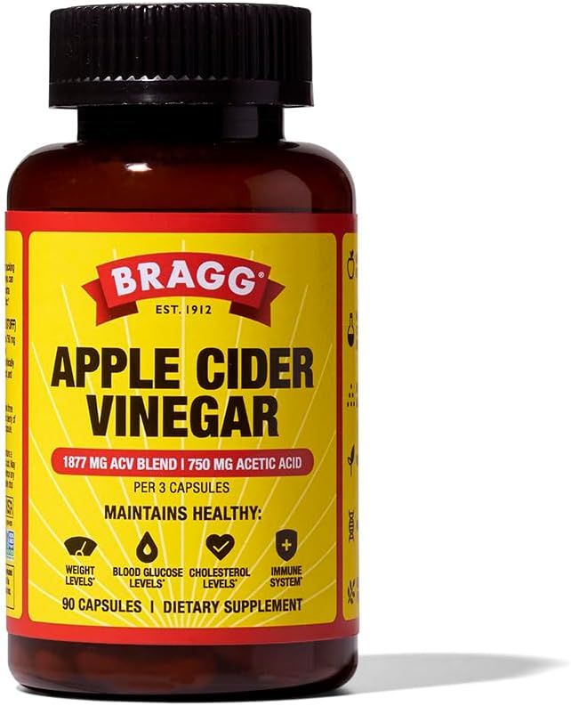 Bragg Organic Apple Cider Vinegar Capsules with Vitamin D and Zinc – 90 Count – Supports Immune System