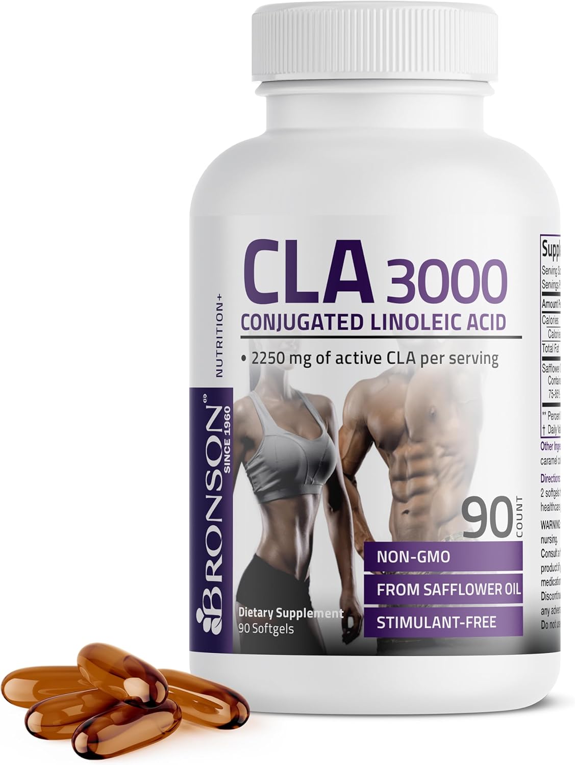 Bronson CLA 3000 Extra High Potency Supports Healthy Weight Management Lean Muscle Mass Non-Stimulating Conjugated Linoleic Acid, 90 Softgels