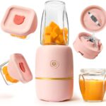 Bubble Blender, Baby Food Maker & Puree Blender with 2 Borosilicate Glass Cups, Compact Baby Bullet for Smoothies, Hands-Free One-Touch, 200W Motor, Rose