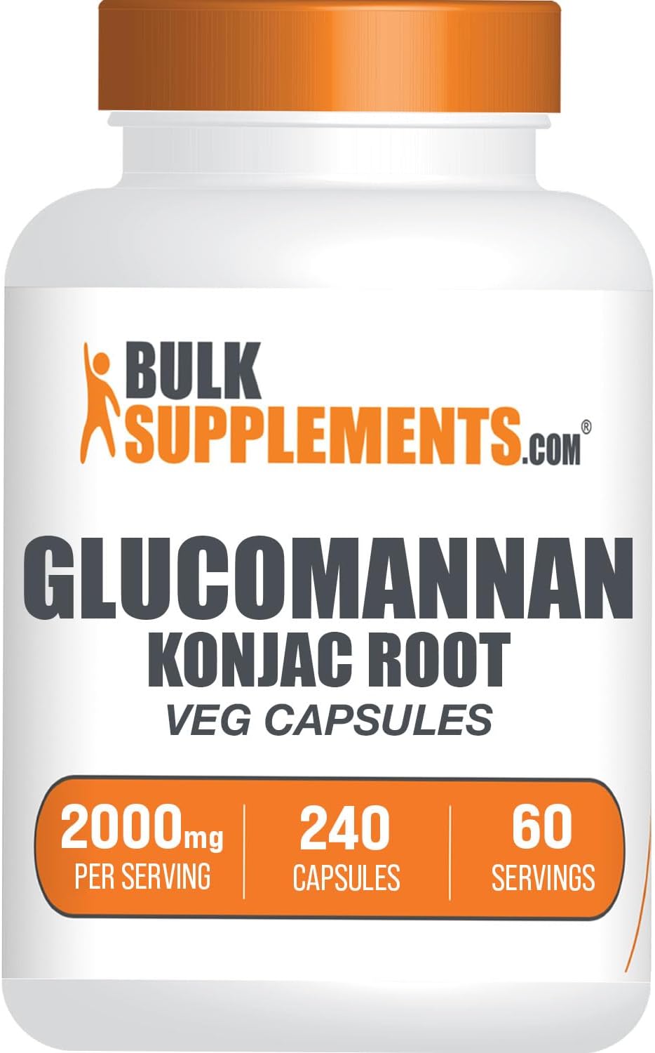 BulkSupplements.com Glucomannan Capsules – as Konjac Root Extract, Glucomannan Supplements, Herbal Supplement – Gluten Free, 4 Capsules per Serving, 240 Count (Pack of 1)