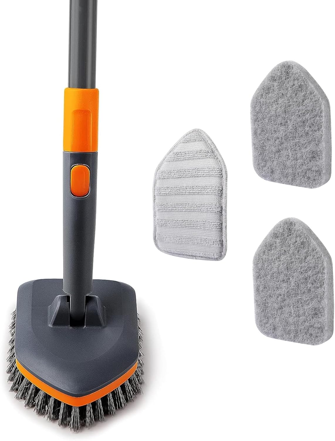 CLEANHOME Tile Tub Scrubber Brush with 3 Different Function Cleaning Heads and 56″ Extendable Long Handle-No Scratch Shower Scrubber for Cleaning Bathroom Kitchen Toilet Wall,Bathtub,Sink,Grey