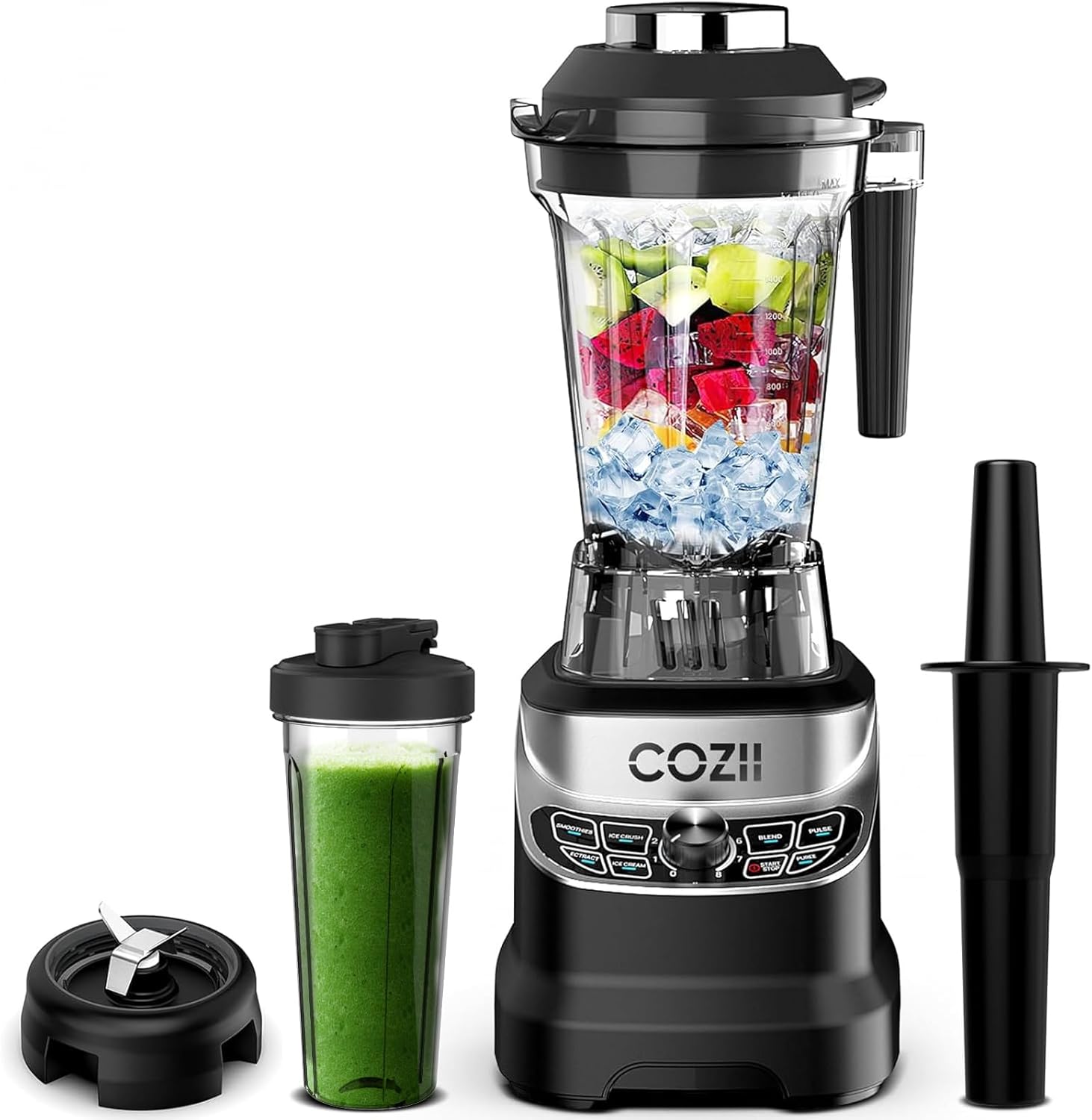 COZII Professional Blenders 2000W for Kitchen with 64oz Pitcher & 21oz To-go Cup, Quiet Blender for Smoothies/Ice Crushing/Frozen Drink/Nut Milk, 7 Preset Programs & 8 Speed Control, Dishwasher Safe