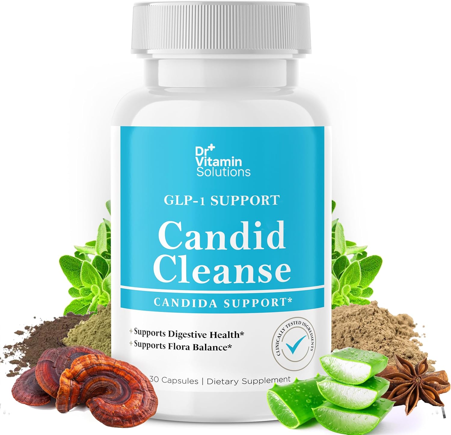 Candid Cleanse Supplement with GLP-1 Support – Oregano Leaf, Caprylic Acid & LactoSpore | Candida Support Pills for Digestive Health | Candida Cleanse Detox for Women & Men | 30